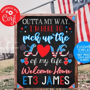 Welcome Home Wife Spouse Husband Sign Template Love of my Life Homecoming Back from Deployment Chalkboard Printable Custom
