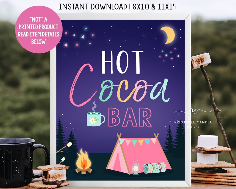 Hot Cocoa Bar Party Sign Girl Camping Hot Chocolate Station Etsy