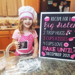 Recipe for Big Sister Announcement Pregnancy announcement Chalkboard Promoted to Big Sis Sign Printable File image 2