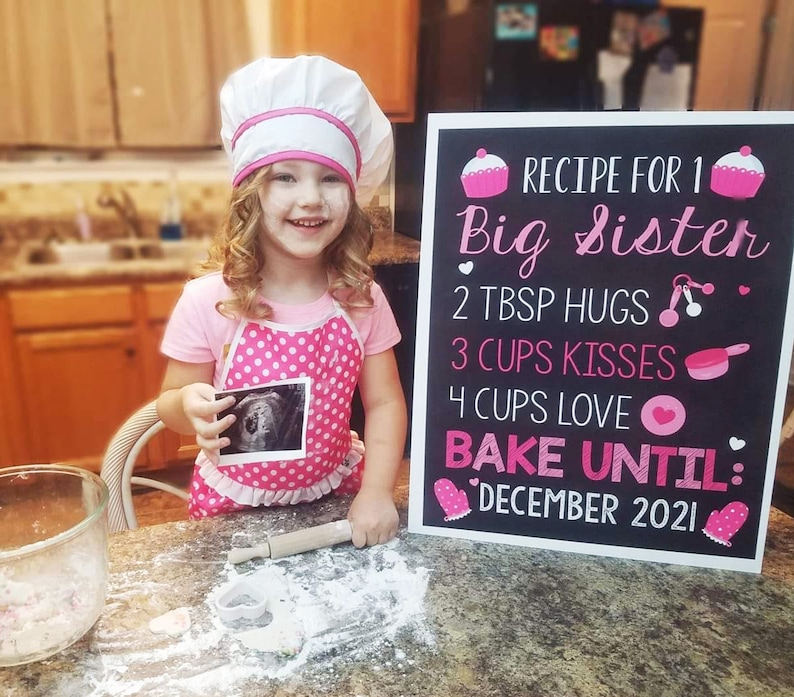 Recipe for Big Sister Announcement Pregnancy announcement Chalkboard Promoted to Big Sis Sign Printable File image 2