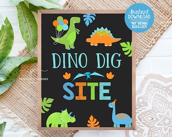Znak imprezy dinozaurów Chłopiec Dino Temat imprezy urodzinowej Dino Dig Site znak Niebieski kredowy Dinos Decor Natychmiastowe pobranie Wydrukuj plik