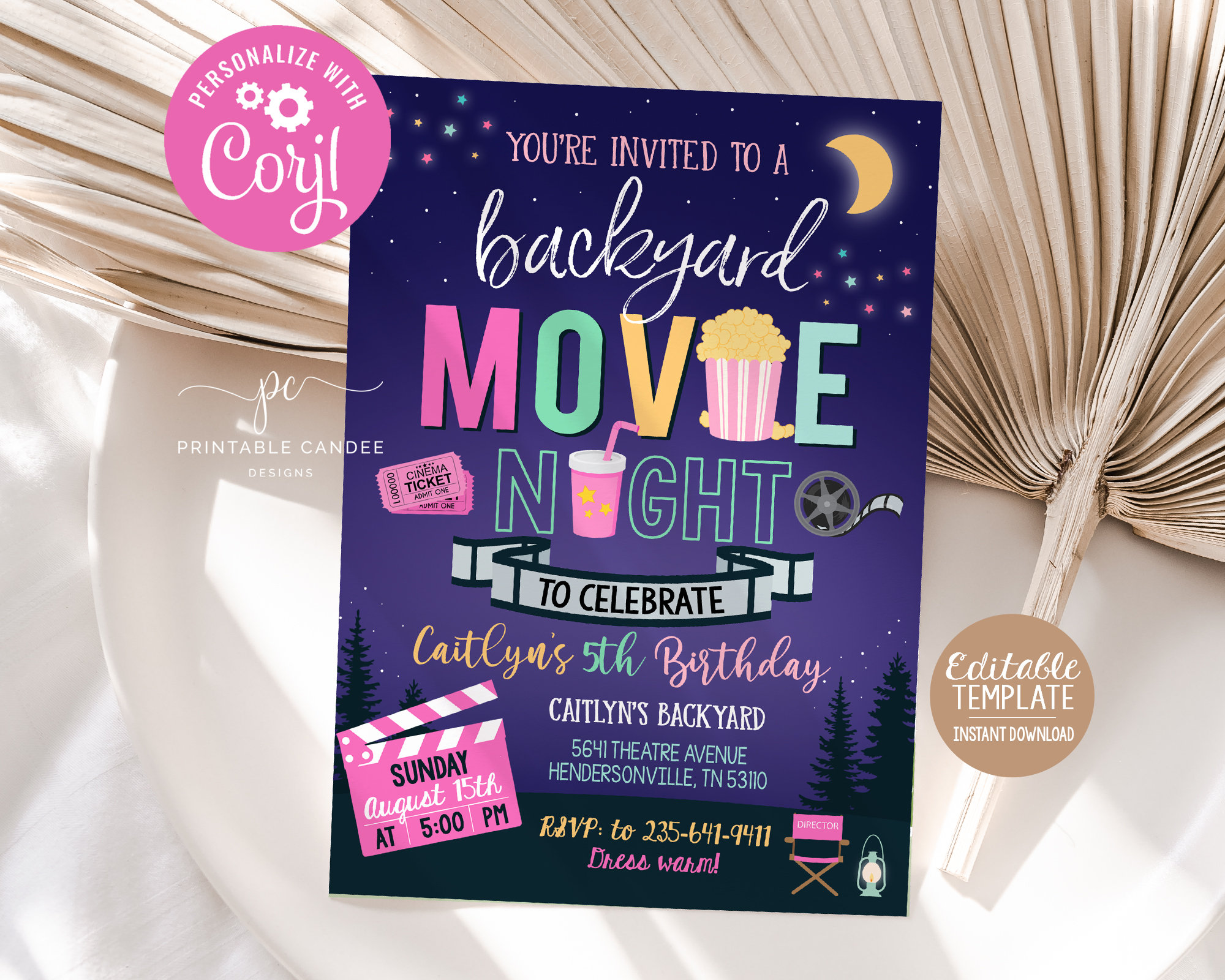Backyard Movie Night Invitation Outdoor Movie Birthday Party Etsy