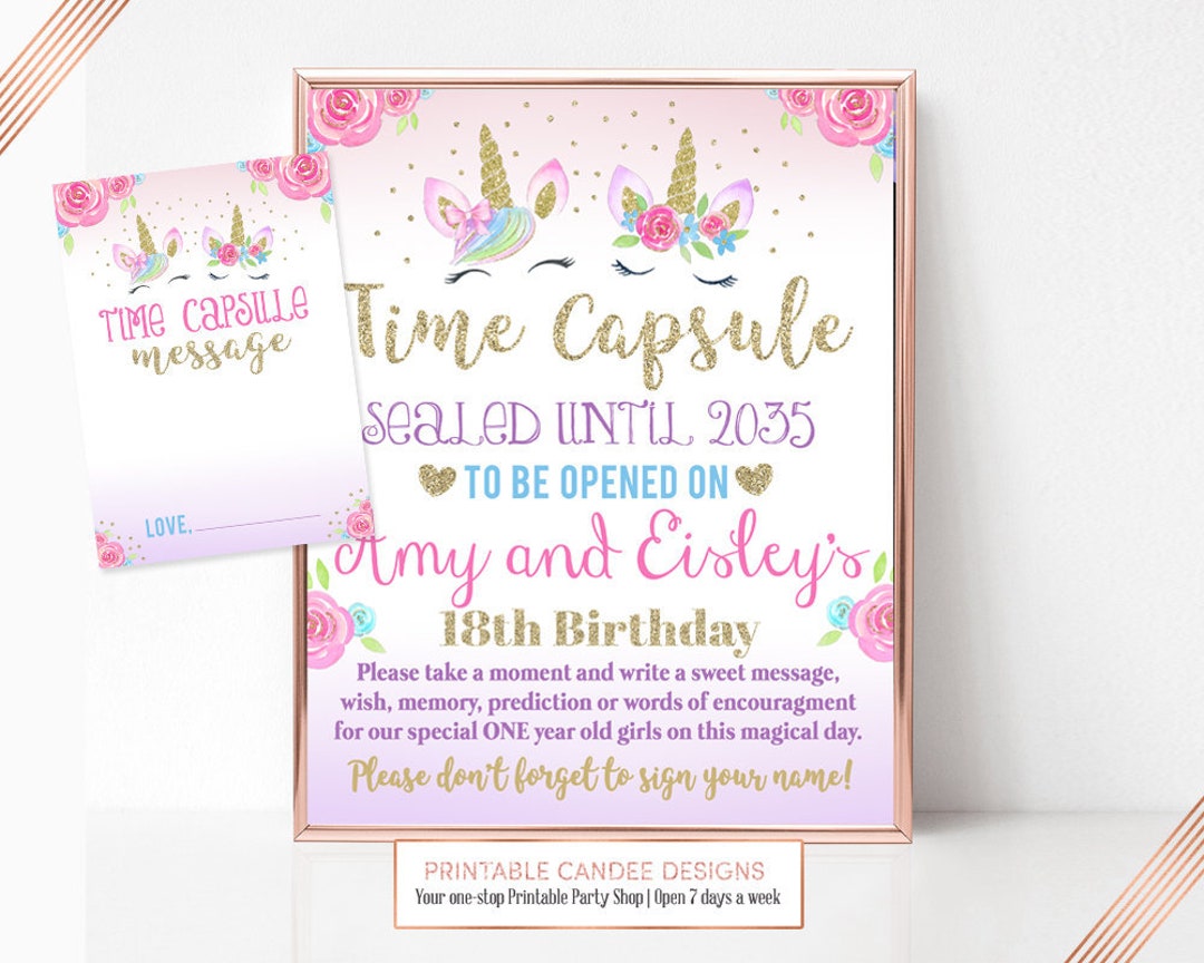 Twin Unicorn Time Capsule Pink Gold Purple Mint Unicorn Note Cards ...