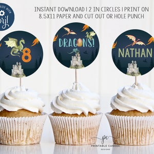 Dragon Cupcake Toppers Dragon Birthday Party Printables Dragon Boy 2 inch Toppers Birthday Theme Instant Download