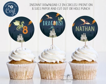 Dragon Cupcake Toppers Dragon Birthday Party Printables Dragon Boy 2 inch Toppers Birthday Theme Instant Download