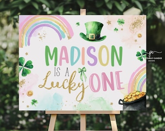 St. Patrick's Day Party Backdrop Lucky Party Signs Rainbow Clover Shamrock Decor Printable SPDP