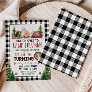 Convite para festa de acampamento com tema de urso lenhador, para aniversário, imprimível (BWPC) imagem 3