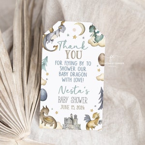 Editable Dragon Favor Tags Baby Shower Favors Blue Dragons Theme It&#39;s a Boy Template Printable Decor BGTBS