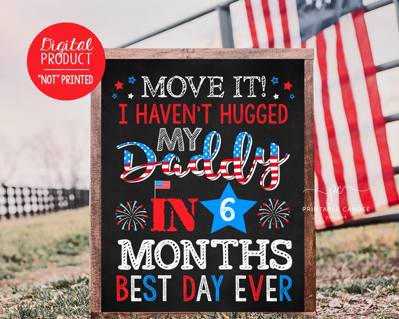 Welcome Home Daddy Sign Military Homecoming Back from Deployment Sign Chalkboard Printable Custom image 1