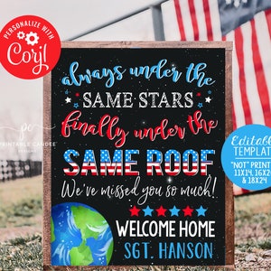 Welcome Home Wife Spouse Husband Sign Template Same Stars Homecoming Back from Deployment Sign Chalkboard Printable