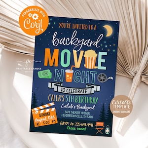Backyard Movie Night Invitation Boy Outdoor Movie Birthday Party Under The Stars Party Editable Sleepover Invite Instant Download