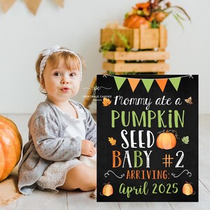 Pumpkin Big Brother or Sister Pregnancy Announcement Fall Thanksgiving Baby number 2 Chalkboard Sign Printable File