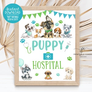 Pet Hospital Sign Dog Birthday Party Puppy Vet Check Up Game Decor Pet Theme Boy Activities Watercolor Printable Decor