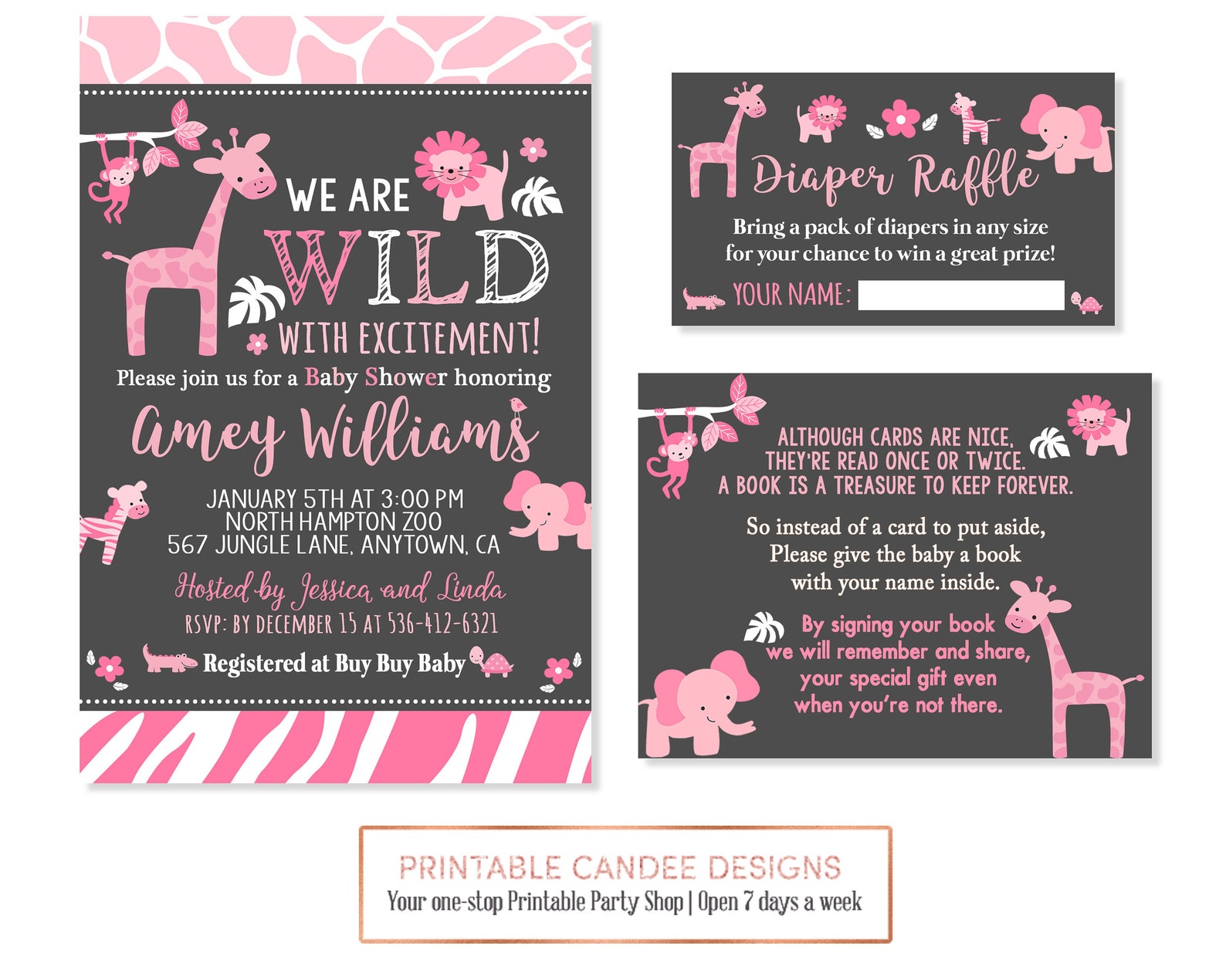 Girl Jungle Baby Shower Invitation Pink and Grey Animal Print Etsy