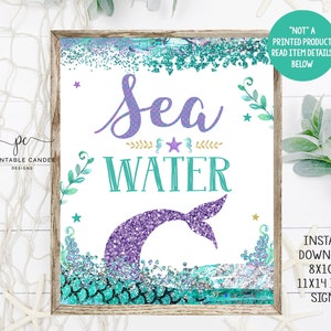 Mermaid Drink Sign Purple Teal Gold Birthday Party Theme Sea Water Table Sign Mermaids Tail Decor Instant Download Printable