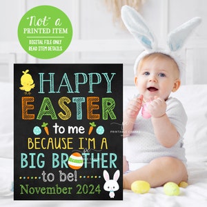Easter Big Brother Announcement Bunny Chick Chalkboard Pregnancy Photoshoot Prop Promoted Sign Printable
