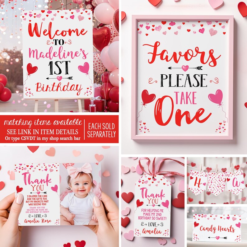 Valentine 1st Birthday Thank You Heart Birthday Editable She's Cute ...