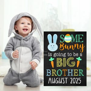 Editable Easter Big Brother Announcement Bunny Egg Sign Pregnancy Photography Prop Promoted to Big Brother Printable Template