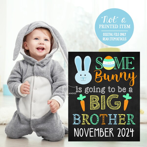 Easter Big Brother Announcement Bunny Egg Chalkboard Pregnancy Photoshoot Prop Promoted to Big Brother sign Printable