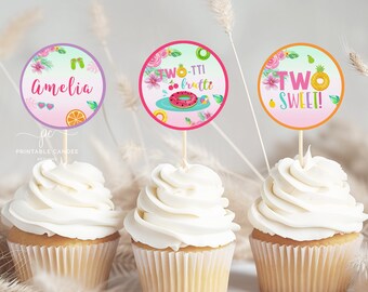 Twotti Frutti Cupcake Toppers Summer Fruit Birthday Party Printables Tutti Frutti 2 inch Toppers Birthday Theme TFPT