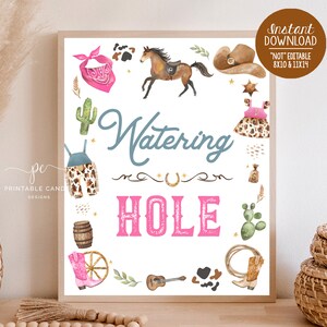Cowboy Cowgirl Drink Sign Rodeo Sibling Birthday Party Theme Wild West Food Table Blue Pink Ranch Decor Printables Instant Download