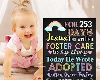 Editable Adoption Announcement Sign Pastel Rainbow Adopted Religious Poster Jesus Wrote Adopted Photography Prop Printable Template