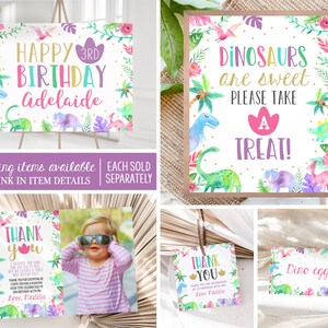 Bewerkbare dinosaurus eerste verjaardag banner maandelijkse foto vlaggen meisje Dino Party decor vlaggen sjabloon afdrukbare DGGPT afbeelding 3