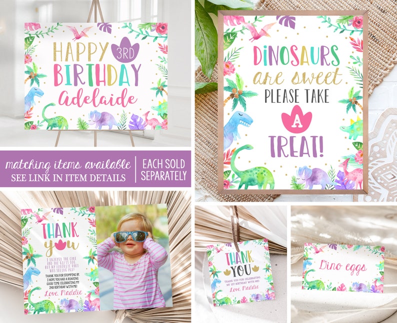 Bewerkbare dinosaurus eerste verjaardag banner maandelijkse foto vlaggen meisje Dino Party decor vlaggen sjabloon afdrukbare DGGPT afbeelding 3