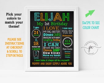 Custom Colors Boy Birthday Stats Sign Pick Your Own Theme Milestone Chalkboard Poster Printable File