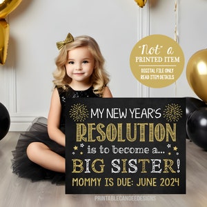 New Year Pregnancy Announcement Chalkboard Baby Big Sister or Brother Sign Printable Digital File