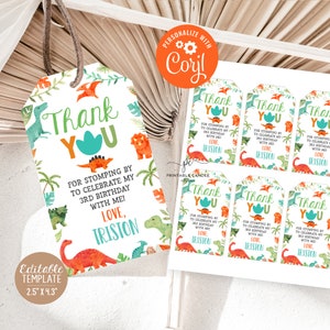 Editable Dinosaur Favor Tags Boy Dino Birthday Party Theme Favors Template White Dinos Instant Download Editable Printable File