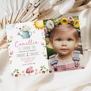 Editable Wildflower Birthday Invitation Garden Girl First Birthday Flowers Party Theme Photo Template Printable GWFT