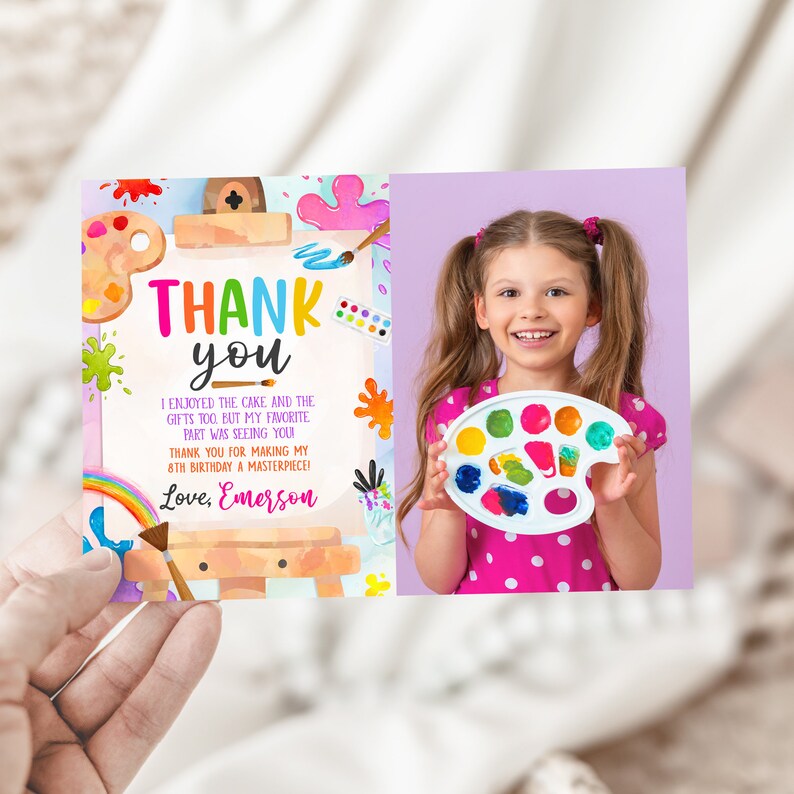 Editable Art Birthday Thank You Painting Party Rainbow Artist Theme ...