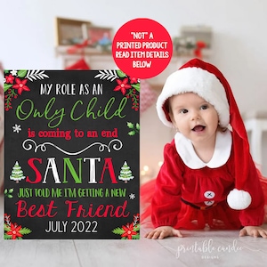 Letrero de anuncio de embarazo navideño Pizarra navideña Accesorio para sesión de fotos rojo y verde Voy a ser hermana mayor Archivo imprimible