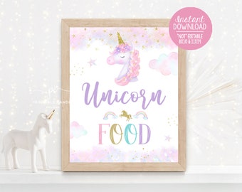 Unicorn Pastel Rainbow Food Sign  Rainbows Sparkle Gold Magical Treats Party Decor Digital Instant Download