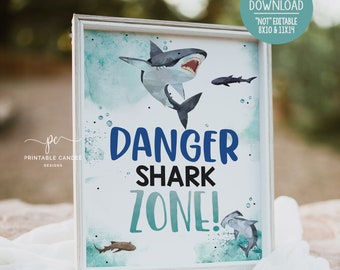 Hai-Zone Gefahr Schild Summer Boy Geburtstag Ocean Party Thema Tischschild Dekor SHB24