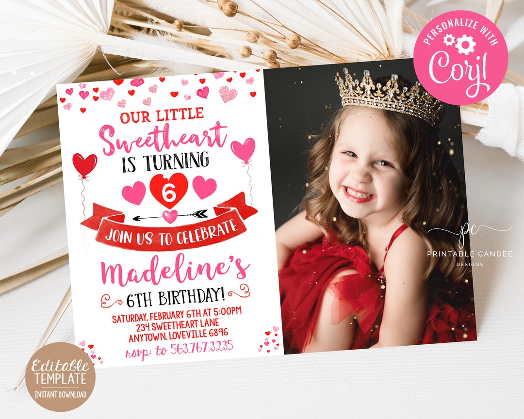 Valentine Birthday Invitation Heart Birthday Editable Invite Little ...