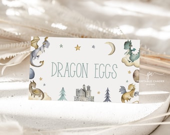 Editable Dragon Baby Shower Food Labels Blue Dragons Boy Theme Party Decor BGTBS