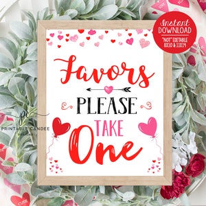 Valentine Favor Sign Sweetheart Birthday Decor Heart Party Table Favors Printable Cute Sweet Red Pink Valentine&#39;s Day CSVDT