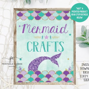 Mermaid Party Favor Sign Purple Teal Birthday Theme Crafts Sign Mermaids Decor Instant Download Printable