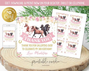 Horse Favor Tags Cowgirl Thank You Tag Western Party Decor Girl Horse Birthday Theme Template