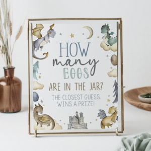 Dragon Baby Shower Games Sign Blue Dragons Theme Printables Eggs Jar ...