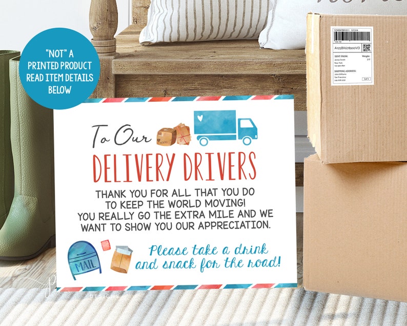 Delivery Driver Sign Thank You Printable Mail Man Treats Gift Etsy