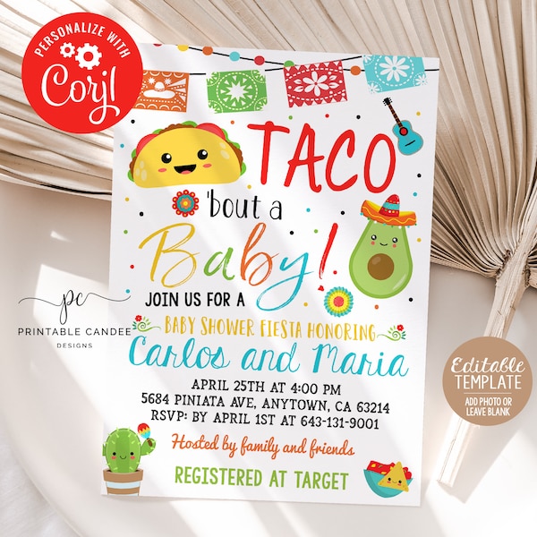 Fiesta Taco Bout A Baby Shower Einladung Vorlage Mexikanische Taco Party einladen bearbeitbare Datei druckbare