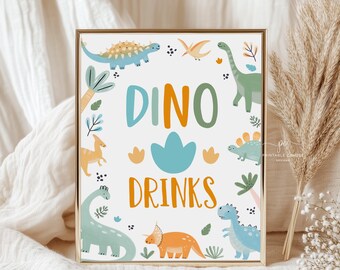 Pastel Dinosaur Birthday Drink Sign Boy, Three Rex Party (Digital Download)