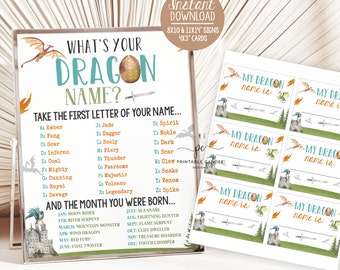 Dragon Name Game Sign Dragon Birthday Party Printables White Dragon Boy Birthday Theme Instant Download