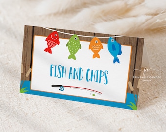 Editable Fishing Food Tents Fish Food Labels Party Decor The Big One Printables Food Tent Template TTBF