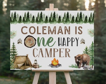 One Happy Camper Birthday Backdrop Party Decor Woodland 1st Background Poster Birthday Sign Bear Birthday Party Printables OHPNT