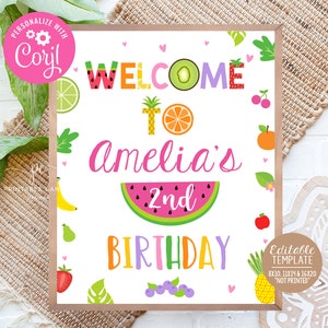 Editable Twotti Frutti Welcome Sign Girl Birthday Party Tropical Decor Summer Tutti Fruitti Watermelon Theme Table Sign Printable TFWT