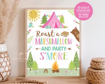 S'mores Bar Party Sign Girl Camping Roast Smores Station Bonfire Birthday Woodland Decor Backyard Glamping Sleepover Printable